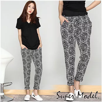 【名模衣櫃】修長美腿時髦圖騰哈倫褲-共3色(M-XL適穿)FREE淺灰