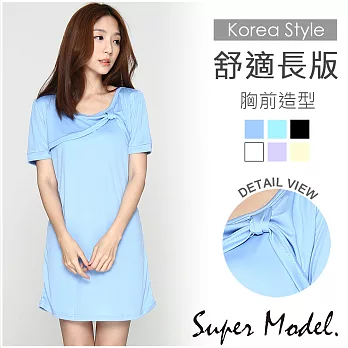 【名模衣櫃】胸前造型設計短袖連衣裙-共6色(M-XL適穿)FREE藍色