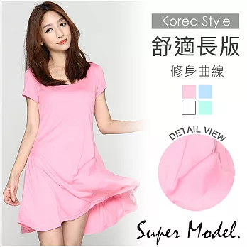 【名模衣櫃】修身長版素面連衣裙-共4色(M-XL適穿)FREE粉色