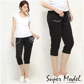 【名模衣櫃】字母印花休閒七分褲(M-L可選)M黑色