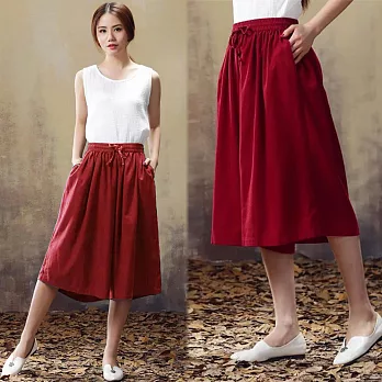 【NUMI】森-鬆緊寬口褲裙-共3色(M-XL適穿)FREE紅色