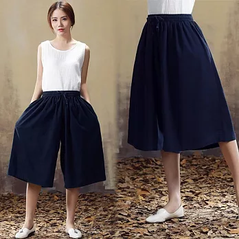 【NUMI】森-鬆緊寬口褲裙-共3色(M-XL適穿)FREE藍色