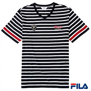 FILA男仕V領條紋上衣-1TEP-1433-BK-M時尚黑