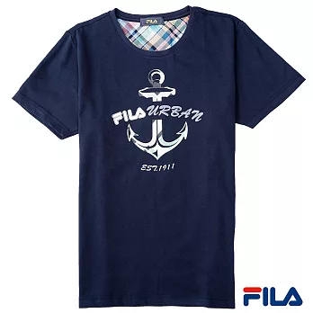 FILA男仕船錨圖騰上衣-1TEP-1705-NV-M學院藍