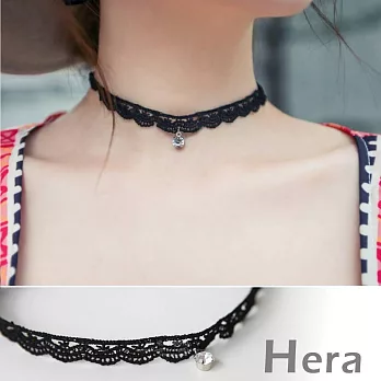 【Hera】赫拉 蕾絲雕花綴鋯石水鑽短款項鍊/鎖骨鍊/頸鍊(黑色)(黑色)
