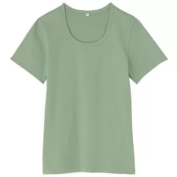 [MUJI 無印良品]女有機棉混彈性圓領短袖T恤S煙燻綠