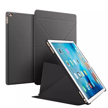 G-case Apple iPad Pro 9.7吋簡約V折側翻休眠皮套(黑)