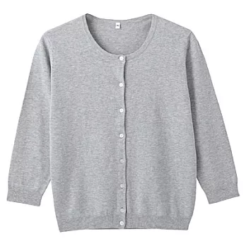 [MUJI無印良品]女有機棉強撚圓領七分袖開襟衫灰色L灰色