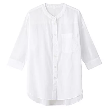 [MUJI無印良品]女有機棉強撚紗織七分袖長版衫白色L白色