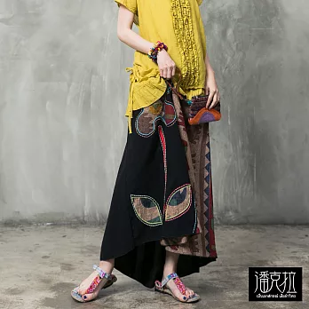 【潘克拉】半邊縫線拼接長裙-F FREE黑