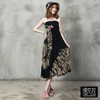 【潘克拉】綁染後綁帶連身裙-F FREE黑