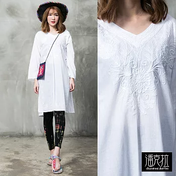 【潘克拉】手縫花紋長版上衣-F FREE白