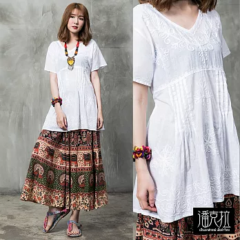 【潘克拉】手縫花紋傘狀上衣-F FREE白