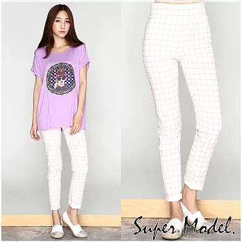 【名模衣櫃】方格藝術 塑型美腿鉛筆褲(M-XXL可選)M粉色