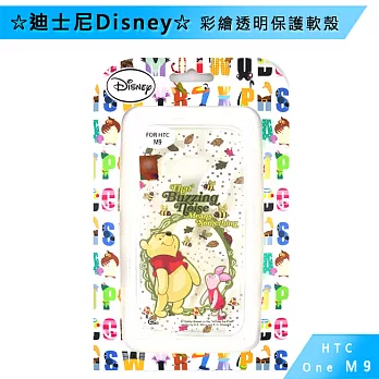 迪士尼Disney HTC ONE M9 彩繪透明保護軟殼維尼&小豬 花園