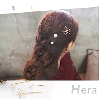 【Hera】赫拉 珍珠花朵髮夾/邊夾/瀏海夾/一字夾-三入組(金色)