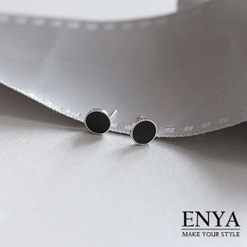 Enya★925銀 貝殼鑲嵌耳環銀+黑瑪瑙