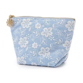 【Afternoon Tea】花朵刺繡船型化妝包 藍色