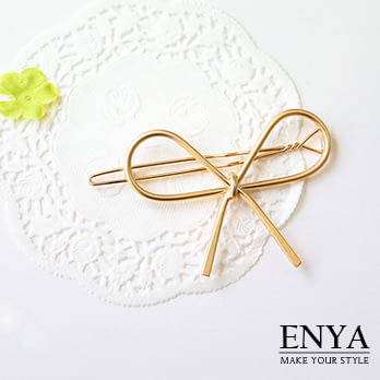 Enya★甜心氣息金屬蝴蝶結髮邊夾金色