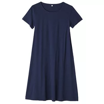 [MUJI無印良品]女有機棉節紗短袖洋裝S深藍