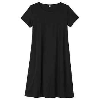 [MUJI無印良品]女有機棉節紗短袖洋裝S黑色