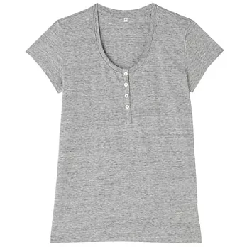 [MUJI無印良品]女有機棉節紗亨利領T恤S灰銀