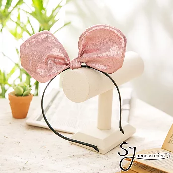 【SJ】經典閃亮蝶結耳朵造型髮箍-粉色