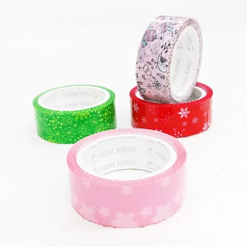 【ESTAPE】OPP裝飾膠帶4入(綠底雪花*1+雪花紛飛*1+春季*1+邱比特*1)