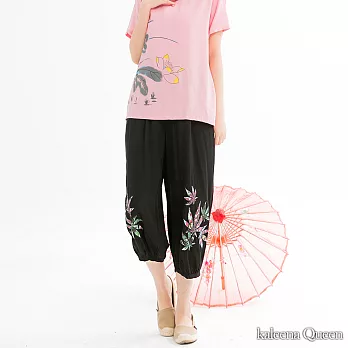 【Kaleena Queen】彩花楓葉寬七分褲-F FREE黑