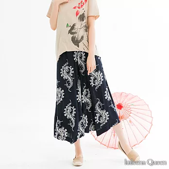 【Kaleena Queen】螺旋花卉寬鬆長褲(2色)-F FREE白花