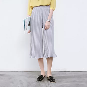 【MsMore】韓系波浪下擺百褶雪紡寬褲 3023FREE灰