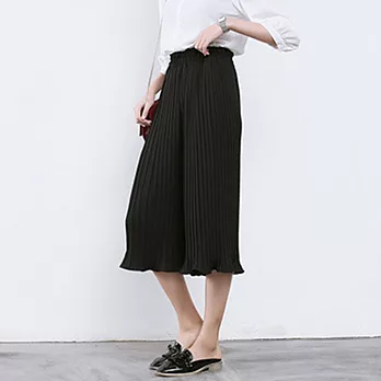 【MsMore】韓系波浪下擺百褶雪紡寬褲 3023FREE黑