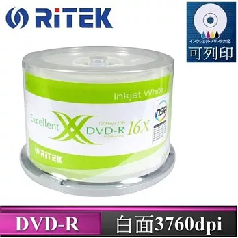 錸德 Ritek X版 16X DVD-R 4.7GB 白色滿版可印片/3760dpi X 50P布丁桶