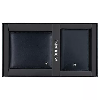 MONDAINE 瑞士國鐵黑標牛皮八卡短夾+名片夾禮盒