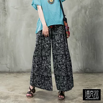 【潘克拉】花朵綁繩寬口褲-F FREE花朵
