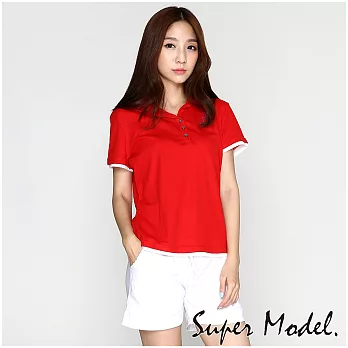 【名模衣櫃】藝術水鑽字.雙色假兩件式POLO衫(M-XL可選)M紅色