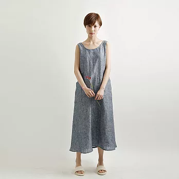 素白已然-原創設計亞麻灰簡約背心連身裙-S/M S麻灰
