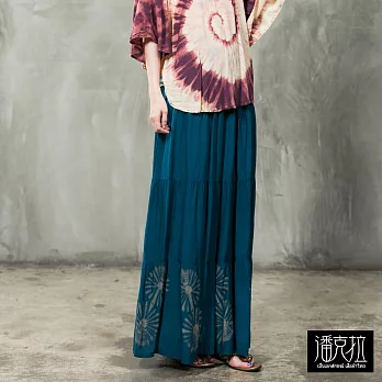 【潘克拉】小型拔染手捲長裙(2色)-F　FREE藍