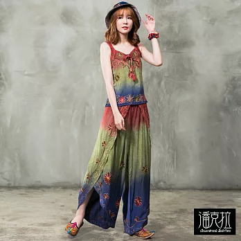 【潘克拉】手染可調塑身套裝(2色)-F FREE藍