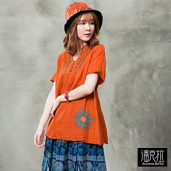 【潘克拉】太陽花彩線捲T(3色)-F FREE橘