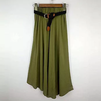 【MOKO】素面鬆緊棉麻長裙 -FREE墨綠色