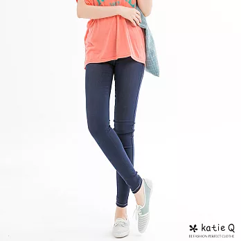 【KatieQ】雙車線美腿彈性窄管褲(2色)-M-XL M藍