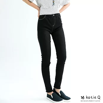 【KatieQ】雙車線美腿彈性窄管褲(2色)-M-XL　M黑