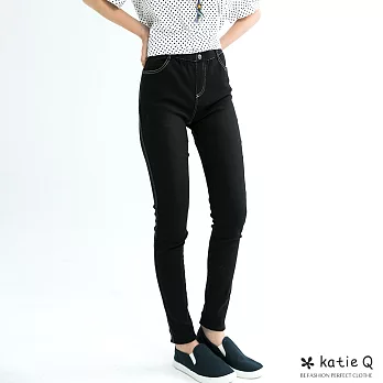 【KatieQ】雙車線美腿彈性窄管褲(2色)-M-XL M黑