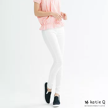 【KatieQ】基本百搭彈性窄管褲(3色)-M-XL　M白