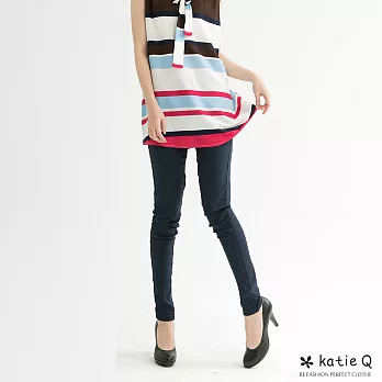 【KatieQ】鬆緊腰彈性窄管褲(3色)-M-XL M藍