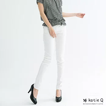 【KatieQ】鬆緊腰彈性窄管褲(3色)-M-XL M白