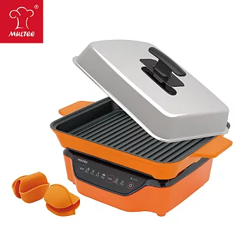 【MULTEE摩堤_鑄鐵鍋系列】迷你鑄鐵燒烤組(Eco-One mini)(肋烤盤)橘色