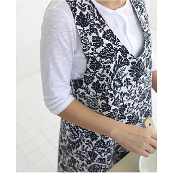 [Mamae] 韓國時尚清新葉片圍裙 簡約風格 成人廚房圍裙深藍
