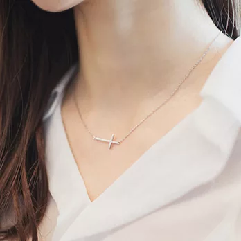 AmaZing 橫十字俏麗百分百玫瑰金鎖骨短鍊 (2色可選) 銀白色